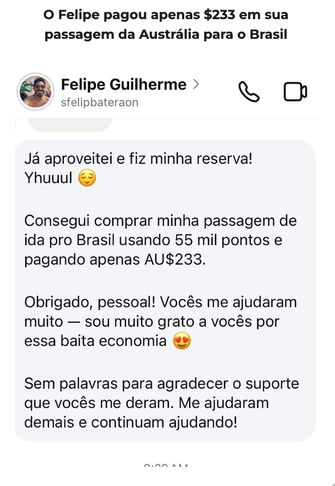 Felipe pagou apenas $233 na passagem Austrália–Brasil