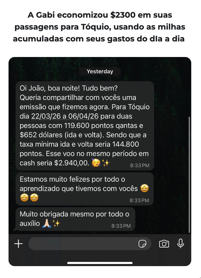 Gabi economizou $2.300 em passagens para Tóquio