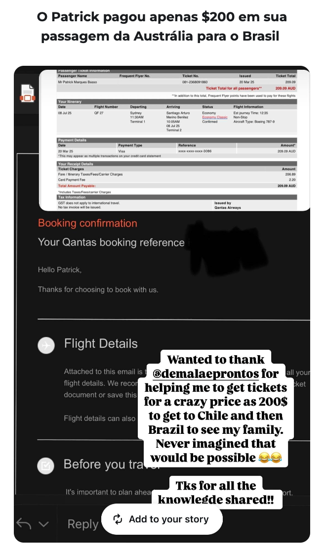 Patrick pagou apenas $200 na passagem para o Brasil